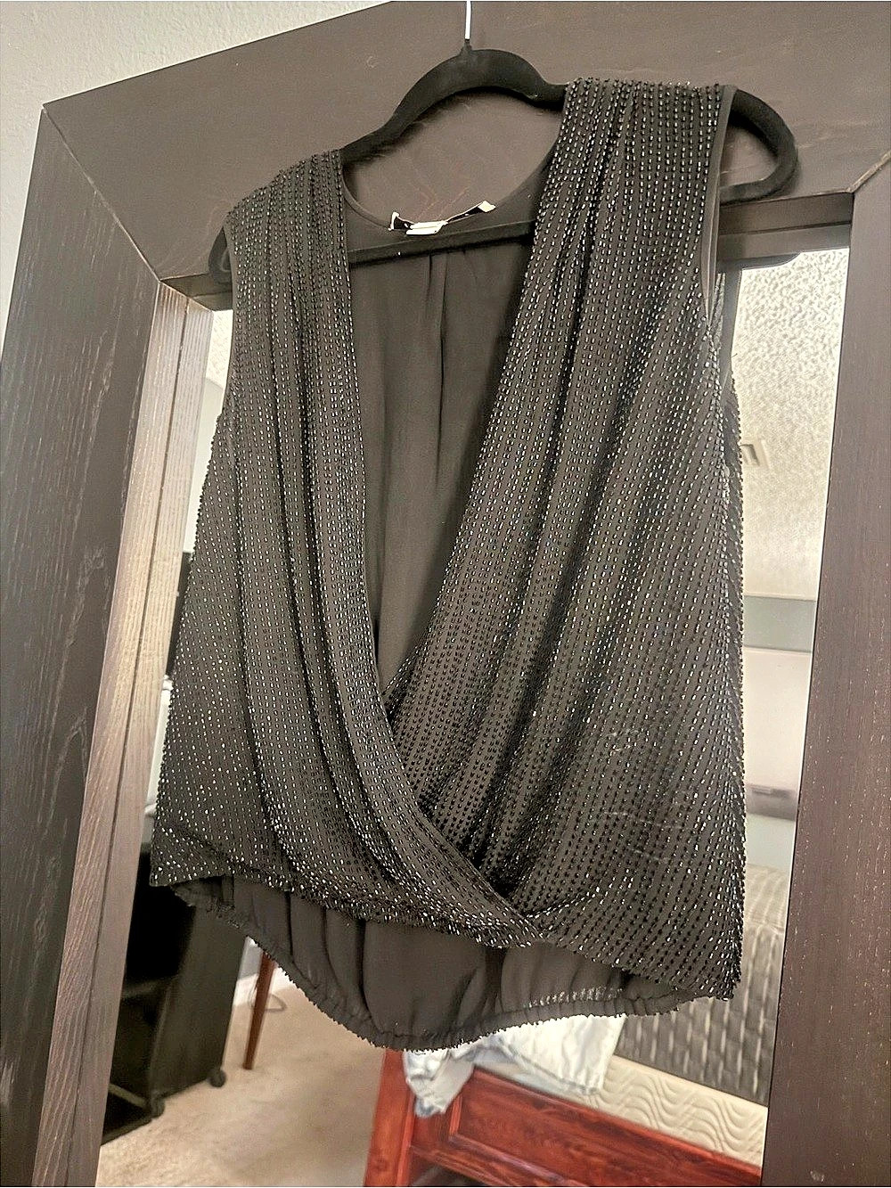 Diane von Furstenberg Black Draped Neck Blouse Size Medium Like New